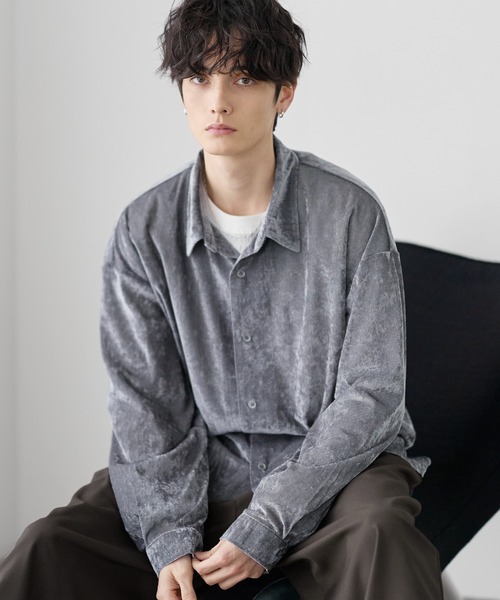 ETELIO（エテリオ）の「シアーベロアルーズシャツ（シャツ/ブラウス・メンズ・ブラック/グレー/ワイン/ブルー・XL/S/M/L）」の17枚目の写真