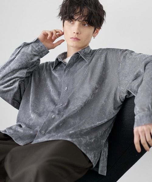 ETELIO（エテリオ）の「シアーベロアルーズシャツ（シャツ/ブラウス・メンズ・ブラック/グレー/ワイン/ブルー・XL/S/M/L）」の18枚目の写真