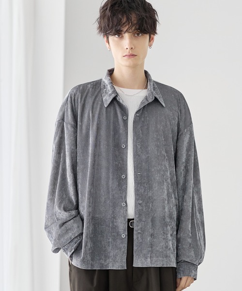 ETELIO（エテリオ）の「シアーベロアルーズシャツ（シャツ/ブラウス・メンズ・ブラック/グレー/ワイン/ブルー・XL/S/M/L）」の19枚目の写真