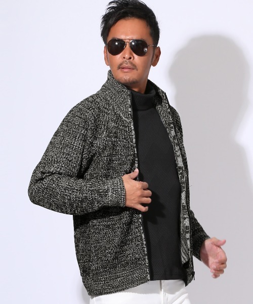 LUXSTYLE(ラグスタイル)の「畦編みニットスタンドネックフルジップジャケット(ニット/セーター・メンズ・ホワイト/ミックスグレー/ブラック/ベージュ/ブラックミックス・XL/L/M)」の8枚目の写真