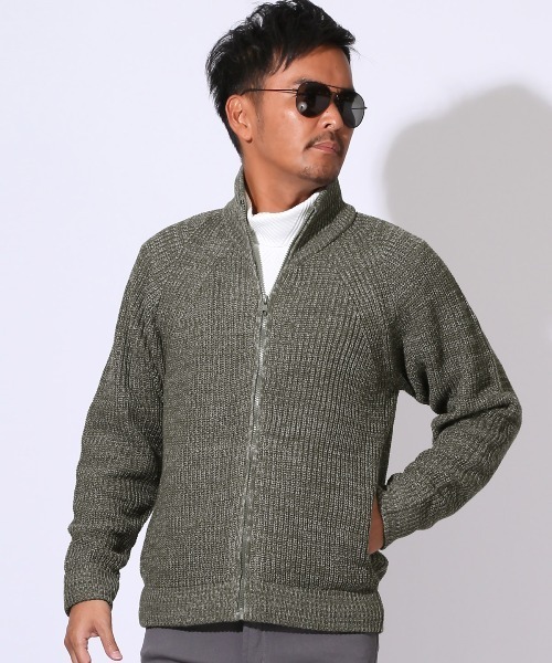 LUXSTYLE(ラグスタイル)の「畦編みニットスタンドネックフルジップジャケット(ニット/セーター・メンズ・ホワイト/ミックスグレー/ブラック/ベージュ/ブラックミックス・XL/L/M)」の10枚目の写真