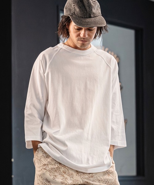 CAMBIO(カンビオ)の「mlt5547- Relax Silhouette Raglan Sleeve Tee 7分袖ラグランTシャツ(AI-261-008)(Tシャツ/カットソー・メンズ・ホワイト/ブラック/ネイビー・S/M/L)」の2枚目の写真