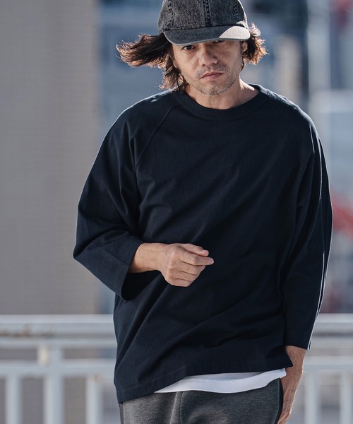 CAMBIO(カンビオ)の「mlt5547- Relax Silhouette Raglan Sleeve Tee 7分袖ラグランTシャツ(AI-261-008)(Tシャツ/カットソー・メンズ・ホワイト/ブラック/ネイビー・S/M/L)」の4枚目の写真