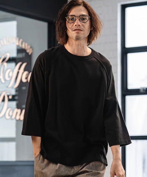 CAMBIO(カンビオ)の「mlt5547- Relax Silhouette Raglan Sleeve Tee 7分袖ラグランTシャツ(AI-261-008)(Tシャツ/カットソー・メンズ・ホワイト/ブラック/ネイビー・S/M/L)」の10枚目の写真