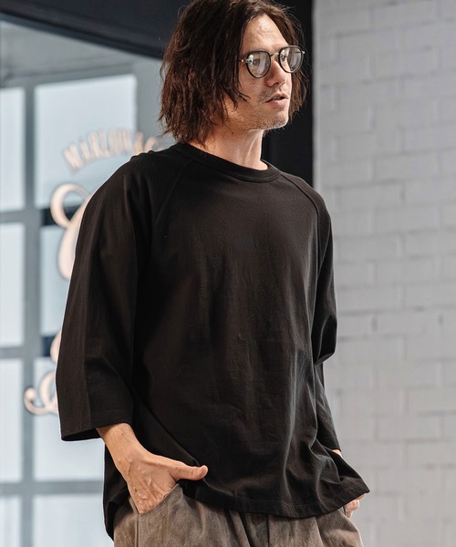 CAMBIO(カンビオ)の「mlt5547- Relax Silhouette Raglan Sleeve Tee 7分袖ラグランTシャツ(AI-261-008)(Tシャツ/カットソー・メンズ・ホワイト/ブラック/ネイビー・S/M/L)」の11枚目の写真