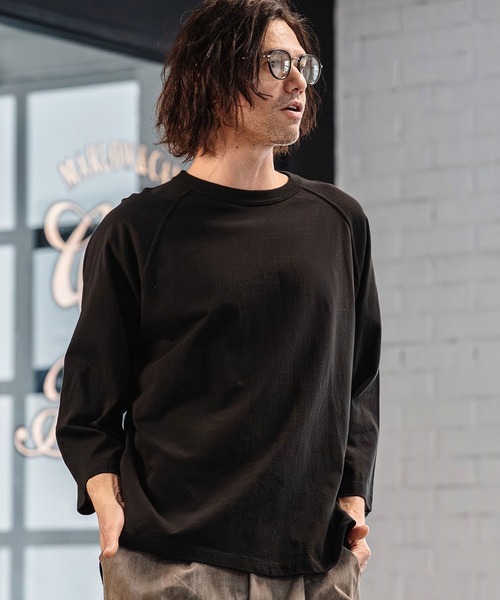 CAMBIO(カンビオ)の「mlt5547- Relax Silhouette Raglan Sleeve Tee 7分袖ラグランTシャツ(AI-261-008)(Tシャツ/カットソー・メンズ・ホワイト/ブラック/ネイビー・S/M/L)」の12枚目の写真