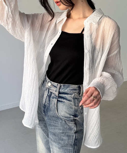 junoah(ジュノア)の「バックレースアップシアーシャツ(シャツ/ブラウス・レディース・ホワイト/アイボリー/ブラック・LARGE/MEDIUM/SMALL)」の1枚目の写真