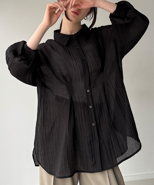 junoah(ジュノア)の「バックレースアップシアーシャツ(シャツ/ブラウス・レディース・ホワイト/アイボリー/ブラック・LARGE/MEDIUM/SMALL)」の3枚目の写真