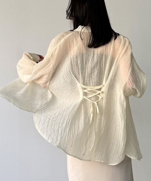 junoah(ジュノア)の「バックレースアップシアーシャツ(シャツ/ブラウス・レディース・ホワイト/アイボリー/ブラック・LARGE/MEDIUM/SMALL)」の6枚目の写真