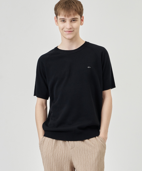 THE-ABON(エイボン)の「トシラウンドニット半袖Tシャツブラック(Tシャツ/カットソー・メンズ・ブラック・M/L/XL)」の1枚目の写真