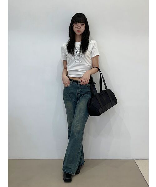 PRENDA(プレンダ)の「PRDA DENIM PATCH CREWNECK TEE WHITE(Tシャツ/カットソー・レディース・その他・FREE/S)」の2枚目の写真
