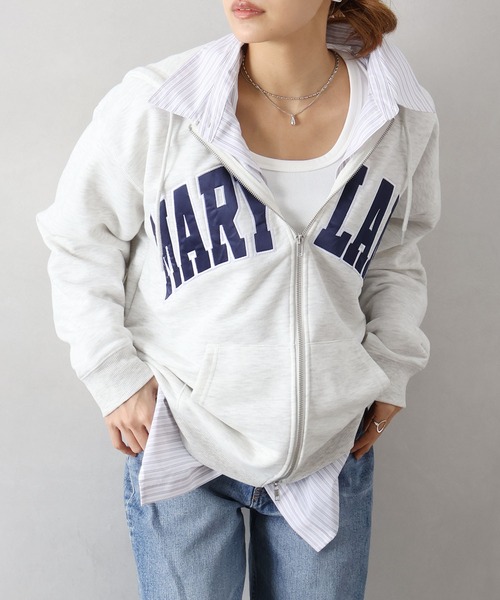 SpRay（スプレイ）の「貼付ロゴダブルＺＩＰパーカー（パーカー・レディース・オートミール/スミクロ/ネイビー/ボルドー/グレー・FREE）」の2枚目の写真