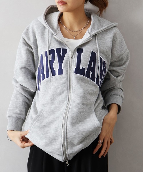 SpRay（スプレイ）の「貼付ロゴダブルＺＩＰパーカー（パーカー・レディース・オートミール/スミクロ/ネイビー/ボルドー/グレー・FREE）」の7枚目の写真