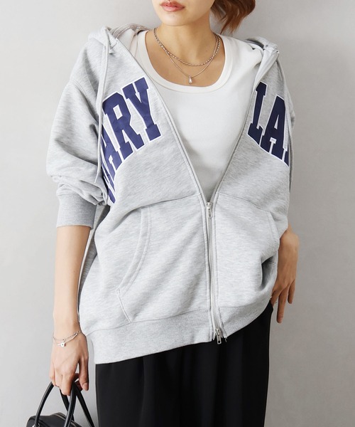 SpRay（スプレイ）の「貼付ロゴダブルＺＩＰパーカー（パーカー・レディース・オートミール/スミクロ/ネイビー/ボルドー/グレー・FREE）」の13枚目の写真