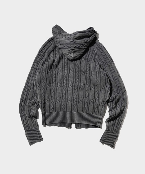 Camphor wood（カンファーウッド）の「STONE WASH DOUBLE ZIP CABLE KNIT HOODIE / ストーンウォッシュ加工ダブルジップケーブル柄ニットフーディ（パーカー・メンズ・ブラック/ブルー系・LARGE/MEDIUM）」の22枚目の写真