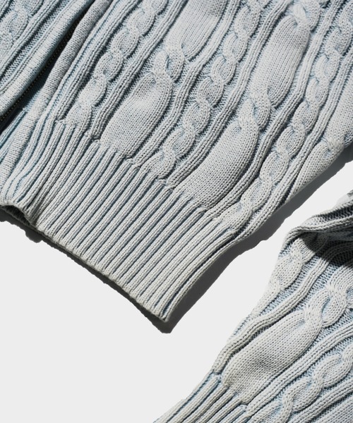 Camphor wood（カンファーウッド）の「STONE WASH DOUBLE ZIP CABLE KNIT HOODIE / ストーンウォッシュ加工ダブルジップケーブル柄ニットフーディ（パーカー・メンズ・ブラック/ブルー系・LARGE/MEDIUM）」の18枚目の写真