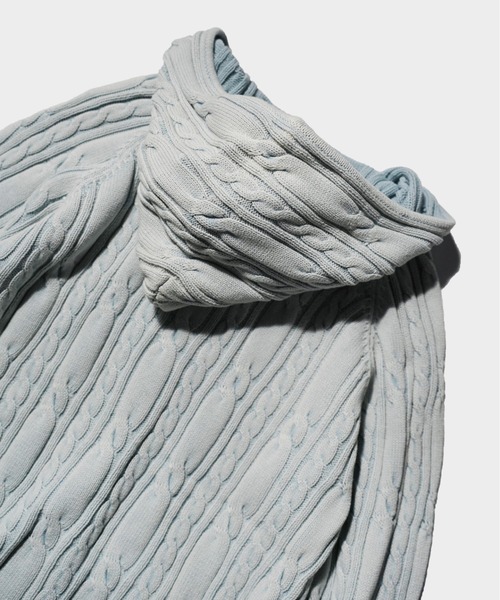 Camphor wood（カンファーウッド）の「STONE WASH DOUBLE ZIP CABLE KNIT HOODIE / ストーンウォッシュ加工ダブルジップケーブル柄ニットフーディ（パーカー・メンズ・ブラック/ブルー系・LARGE/MEDIUM）」の20枚目の写真