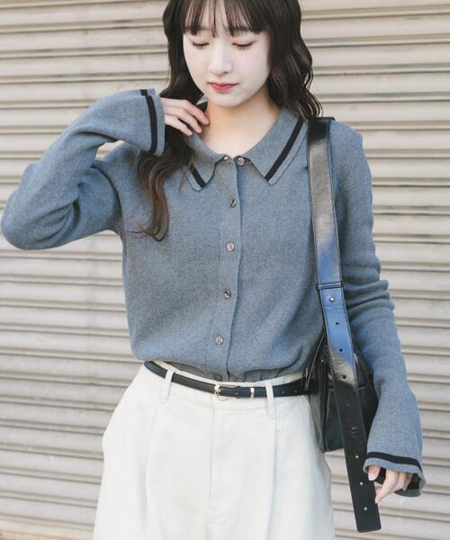 ITEMS URBANRESEARCH(アイテムズ アーバンリサーチ)の「配色ポロニット(ニット/セーター・レディース・ネイビー/グレー/グリーン・FREE)」の4枚目の写真