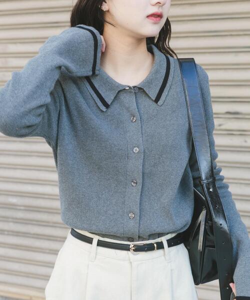 ITEMS URBANRESEARCH(アイテムズ アーバンリサーチ)の「配色ポロニット(ニット/セーター・レディース・ネイビー/グレー/グリーン・FREE)」の6枚目の写真