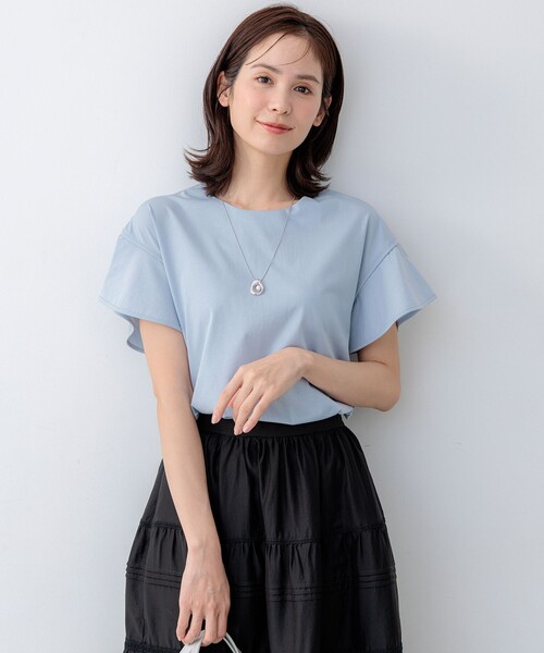組曲(クミキョク)の「【WEB限定】プレーティング天竺フリルスリーブ Tシャツ(Tシャツ/カットソー・レディース・ブラック系/スカイブルー系/アイボリー系・3/2)」の3枚目の写真