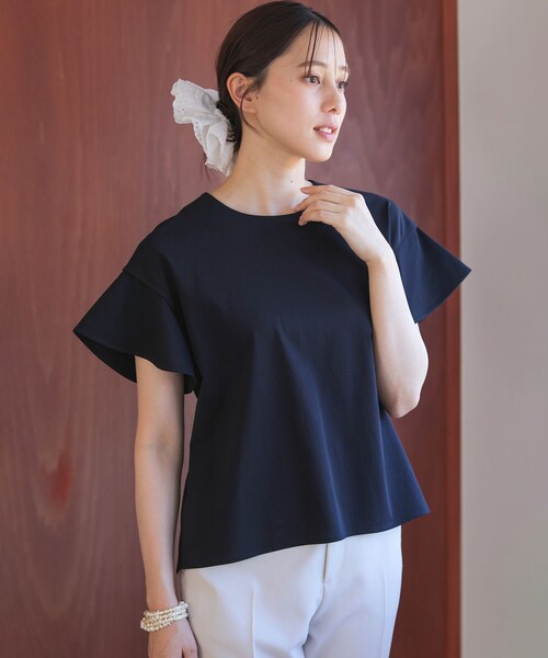 組曲(クミキョク)の「【WEB限定】プレーティング天竺フリルスリーブ Tシャツ(Tシャツ/カットソー・レディース・ブラック系/スカイブルー系/アイボリー系・3/2)」の4枚目の写真