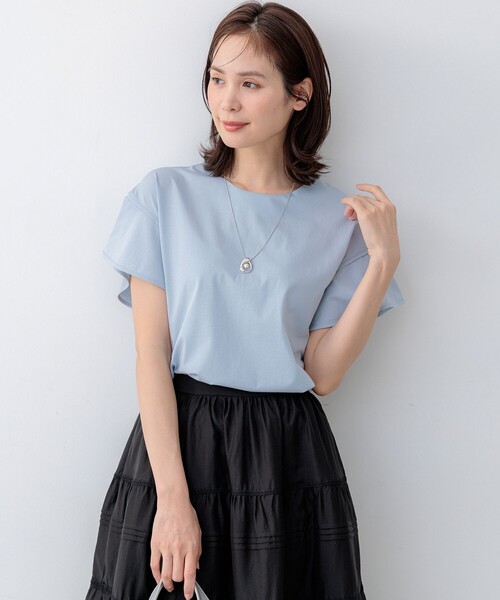 組曲(クミキョク)の「【WEB限定】プレーティング天竺フリルスリーブ Tシャツ(Tシャツ/カットソー・レディース・ブラック系/スカイブルー系/アイボリー系・3/2)」の15枚目の写真