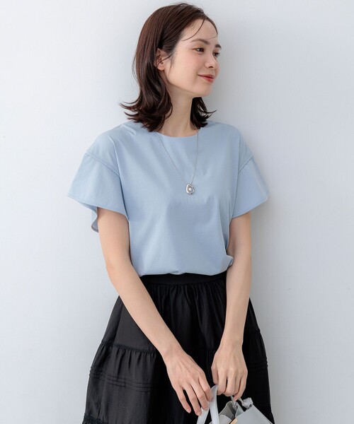 組曲(クミキョク)の「【WEB限定】プレーティング天竺フリルスリーブ Tシャツ(Tシャツ/カットソー・レディース・ブラック系/スカイブルー系/アイボリー系・3/2)」の16枚目の写真