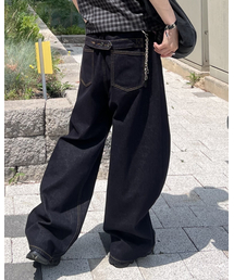 シンチバックステッチデニムパンツ (ブルー)