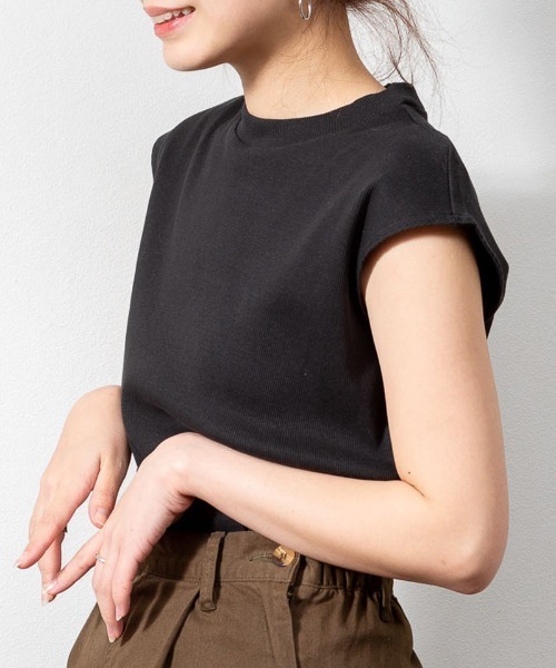 aity(アイティ)の「M-5L バックボタン フレンチスリーブリブカットソー 夏服(Tシャツ/カットソー・レディース・ブラック/ベージュ/オフホワイト・4L~5L/LL~3L/M~L)」の14枚目の写真