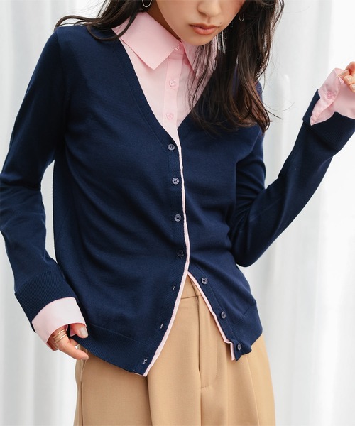 KOBE LETTUCE（コウベレタス）の「シャツレイヤード風ニットカーディガン（カーディガン/ボレロ・レディース・ネイビー/グレー/ピンク・M）」の6枚目の写真