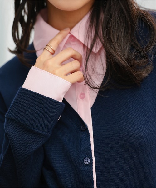 KOBE LETTUCE（コウベレタス）の「シャツレイヤード風ニットカーディガン（カーディガン/ボレロ・レディース・ネイビー/グレー/ピンク・M）」の7枚目の写真