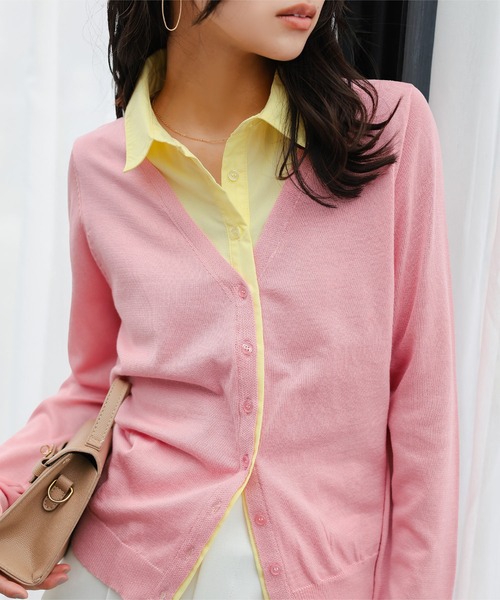 KOBE LETTUCE（コウベレタス）の「シャツレイヤード風ニットカーディガン（カーディガン/ボレロ・レディース・ネイビー/グレー/ピンク・M）」の8枚目の写真