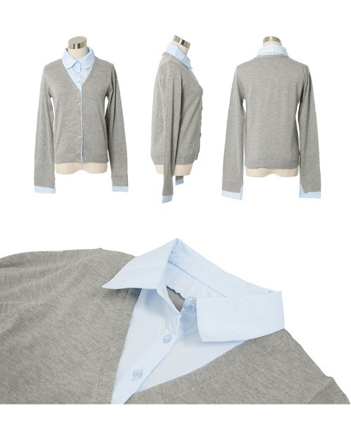 KOBE LETTUCE（コウベレタス）の「シャツレイヤード風ニットカーディガン（カーディガン/ボレロ・レディース・ネイビー/グレー/ピンク・M）」の9枚目の写真