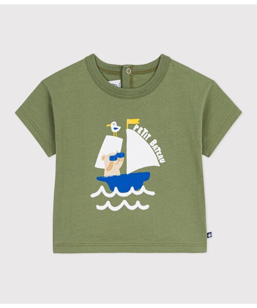 PETIT BATEAU（プチバトー）の「コットンプリント半袖Tシャツ（Tシャツ/カットソー・キッズ・レッド/カーキ/オフホワイト・12MONTH/18MONTH/24MONTH/36MONTH）」の3枚目の写真