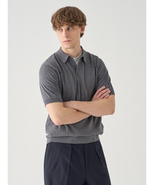 JOHN SMEDLEY(ジョンスメドレー)の「半袖コットンニットポロシャツ(ポロシャツ・メンズ・チャコールグレー・XX-LARGE/S/M/L/XL)」の1枚目の写真