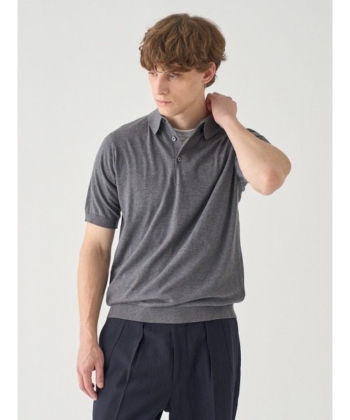 JOHN SMEDLEY(ジョンスメドレー)の「半袖コットンニットポロシャツ(ポロシャツ・メンズ・チャコールグレー・XX-LARGE/S/M/L/XL)」の4枚目の写真