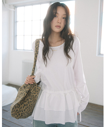 HAVISM（ヘビズム）の「DOUBLE FRILL L/S TEE(WHITE)（Tシャツ/カットソー）」