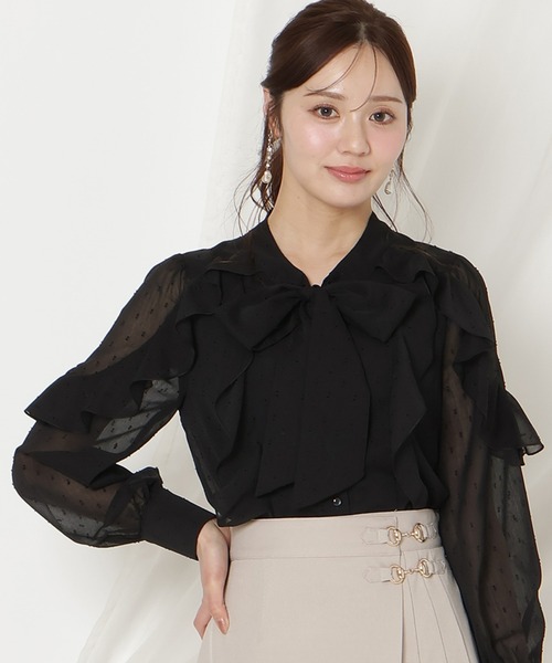 WILLSELECTION（ウィルセレクション）の「ドビードットフリルブラウス（シャツ/ブラウス・レディース・オフホワイト/ブラック/ミント・FREE）」の2枚目の写真