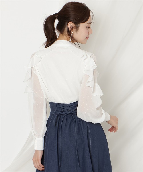 WILLSELECTION（ウィルセレクション）の「ドビードットフリルブラウス（シャツ/ブラウス・レディース・オフホワイト/ブラック/ミント・FREE）」の9枚目の写真