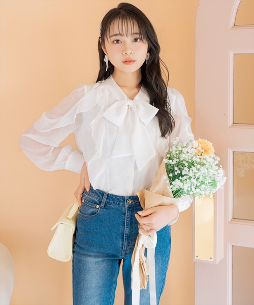 WILLSELECTION（ウィルセレクション）の「ドビードットフリルブラウス（シャツ/ブラウス・レディース・オフホワイト/ブラック/ミント・FREE）」の4枚目の写真