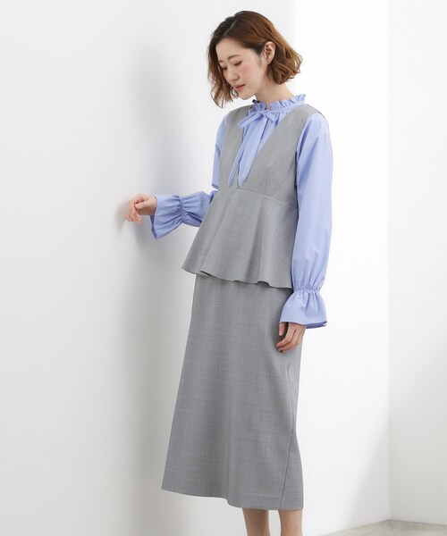 grove(グローブ)の「【体型カバー】ペプラムドッキングジャンドレ(ワンピース・レディース・ライトグレー/ブラック/イエロー・03/02/01/05/04)」の3枚目の写真