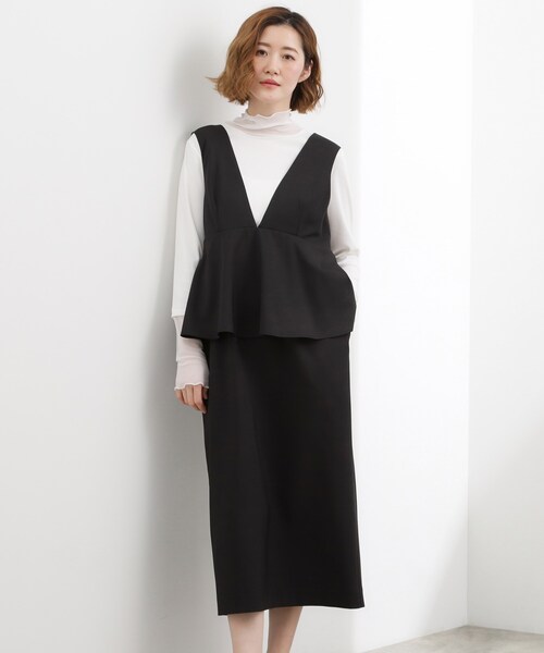 grove(グローブ)の「【体型カバー】ペプラムドッキングジャンドレ(ワンピース・レディース・ライトグレー/ブラック/イエロー・03/02/01/05/04)」の2枚目の写真