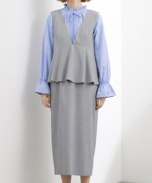 grove(グローブ)の「【体型カバー】ペプラムドッキングジャンドレ(ワンピース・レディース・ライトグレー/ブラック/イエロー・03/02/01/05/04)」の15枚目の写真