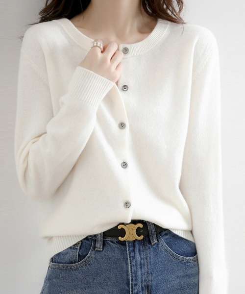 ONEP STAR（ワンピスター）の「ベーシックカーディガン（カーディガン/ボレロ・レディース・ライトグレー/ブラック/ベージュ/ネイビー/オフホワイト/ブルー/ダークグレー/ミント/ワインレッド/キャメル/グレイッシュベージュ・FREE）」の2枚目の写真