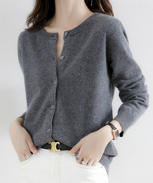 ONEP STAR（ワンピスター）の「ベーシックカーディガン（カーディガン/ボレロ・レディース・ライトグレー/ブラック/ベージュ/ネイビー/オフホワイト/ブルー/ダークグレー/ミント/ワインレッド/キャメル/グレイッシュベージュ・FREE）」の4枚目の写真