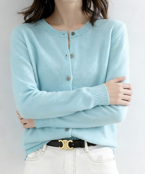 ONEP STAR（ワンピスター）の「ベーシックカーディガン（カーディガン/ボレロ・レディース・ライトグレー/ブラック/ベージュ/ネイビー/オフホワイト/ブルー/ダークグレー/ミント/ワインレッド/キャメル/グレイッシュベージュ・FREE）」の7枚目の写真