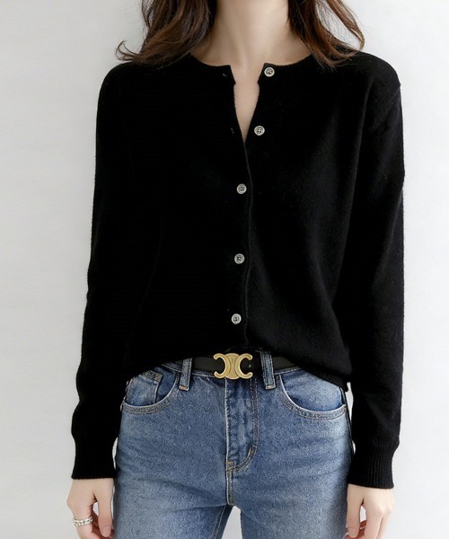 ONEP STAR（ワンピスター）の「ベーシックカーディガン（カーディガン/ボレロ・レディース・ライトグレー/ブラック/ベージュ/ネイビー/オフホワイト/ブルー/ダークグレー/ミント/ワインレッド/キャメル/グレイッシュベージュ・FREE）」の3枚目の写真