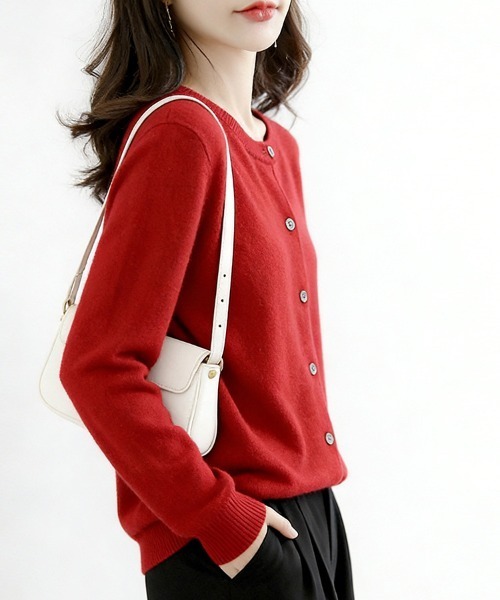 ONEP STAR（ワンピスター）の「ベーシックカーディガン（カーディガン/ボレロ・レディース・ライトグレー/ブラック/ベージュ/ネイビー/オフホワイト/ブルー/ダークグレー/ミント/ワインレッド/キャメル/グレイッシュベージュ・FREE）」の22枚目の写真