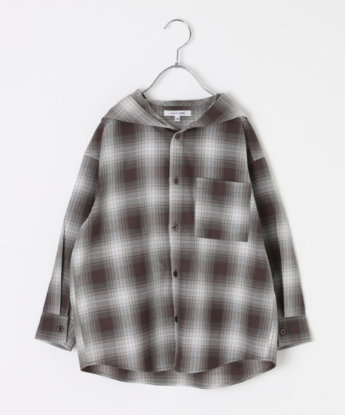 GLOBAL WORK(グローバルワーク)の「イージーケアフードシャツ長袖/637846(シャツ/ブラウス・キッズ・ブラウン/ブルー・160cm/150cm/140cm/130cm)」の4枚目の写真