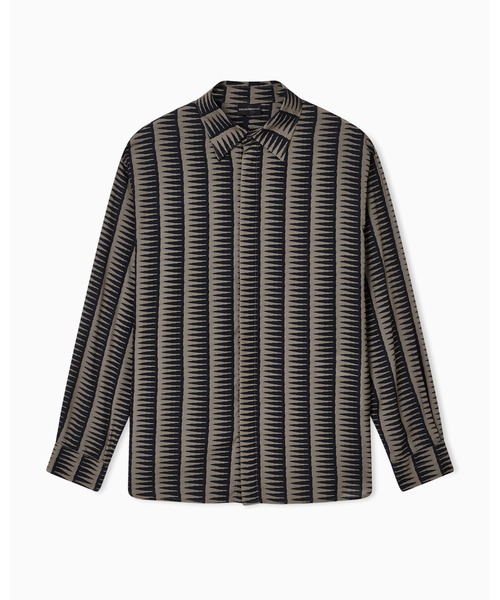 EMPORIO ARMANI(エンポリオアルマーニ)の「【エンポリオ アルマーニ】コンフォートフィットシャツ リヨセル混紡 オールオーバープリント(シャツ/ブラウス・メンズ・ネイビー系/ブラック×ホワイト・X-LARGE/SMALL/MEDIUM/LARGE/X-SMALL)」の1枚目の写真